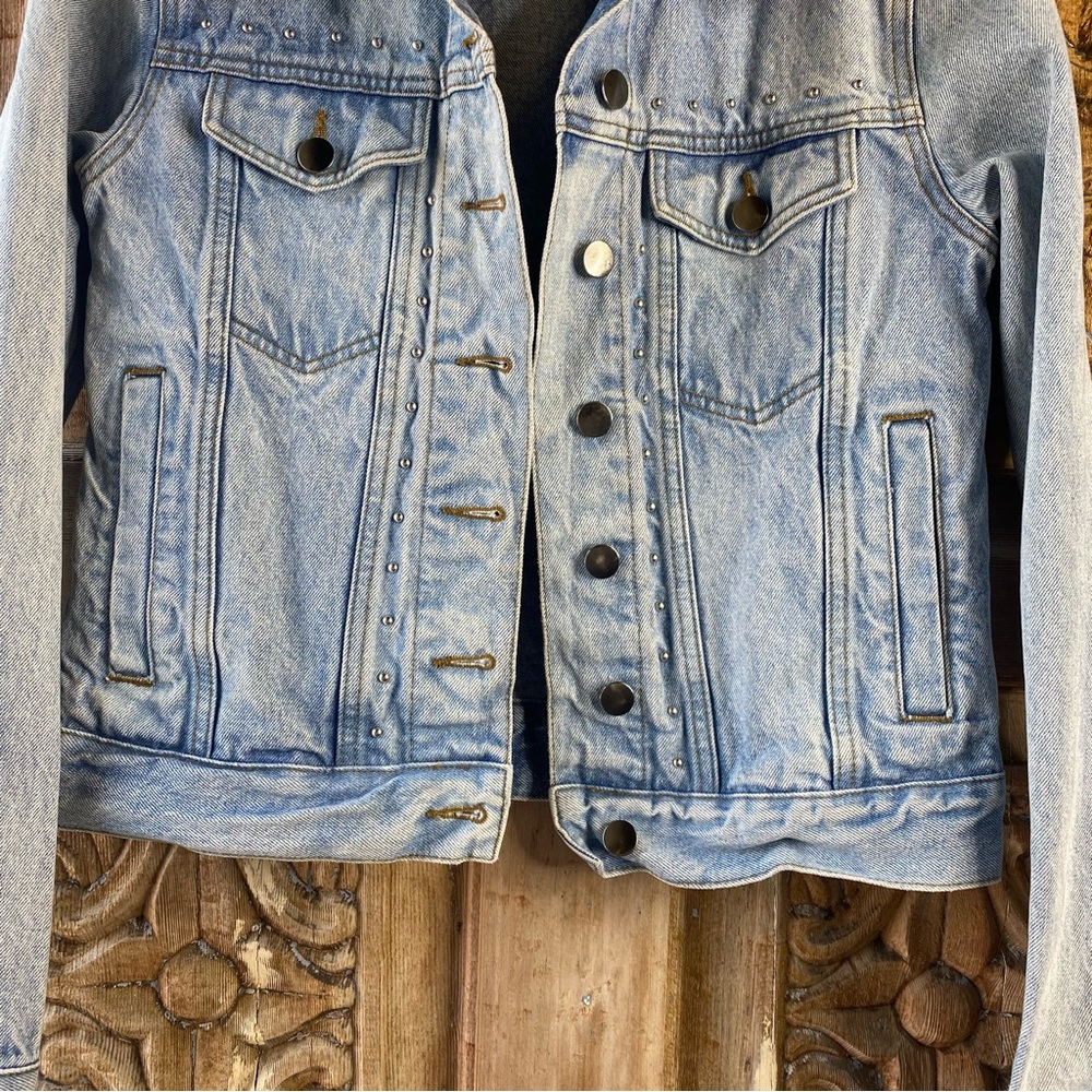 Rebecca Minkoff Denim Studded Detail Sherpa Collar Jean Jacket Size M - Picture 3 of 10
